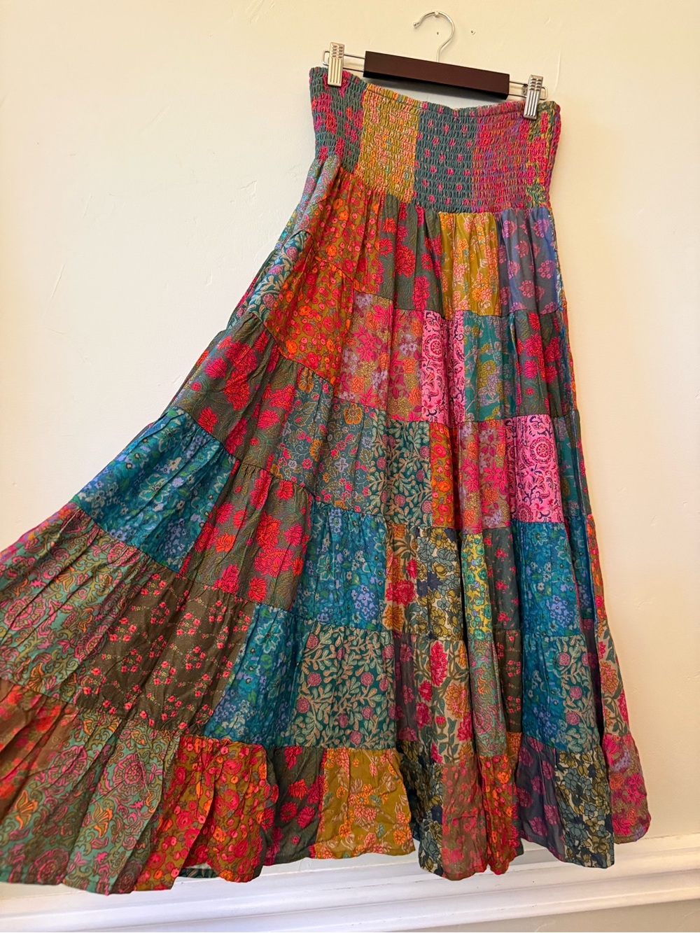 Natural Life Multi-Color Patchwork Maxi Skirt - Boho Floral Tiered Skirt